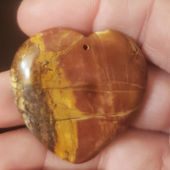 New Hand Carved Picasso Jasper Heart Shaped Pendant. - Picture 7 of 11